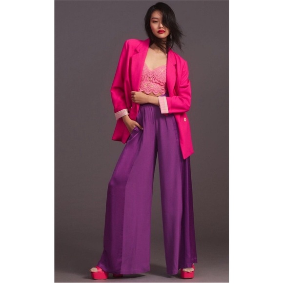 Anthropologie Corey Lynn Calter- Santin Elegant Purple Women's Wide-Leg Pants - Picture 2 of 14